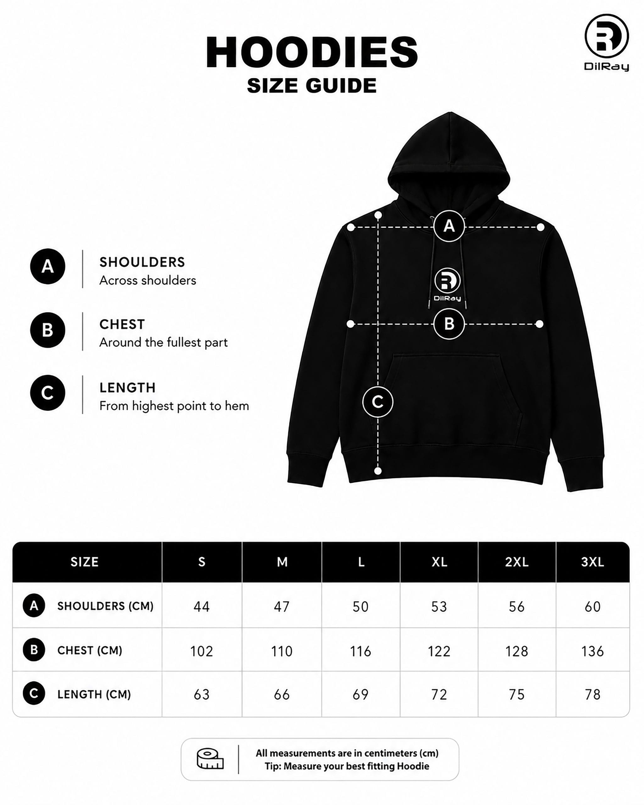 Black Classic Hoodie Hoodies Size Guide