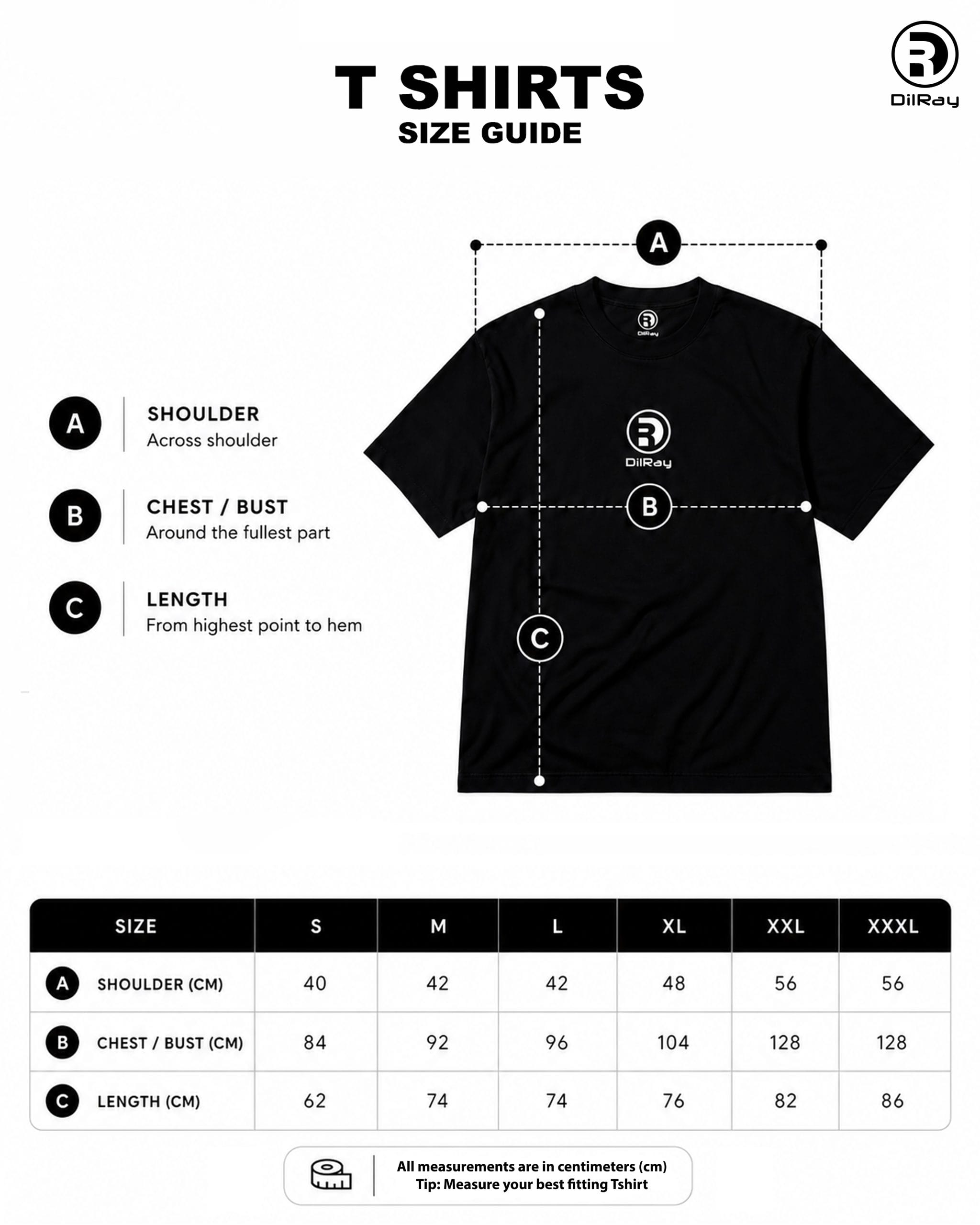 Black Classic Tshirt Tshirts Size Guide